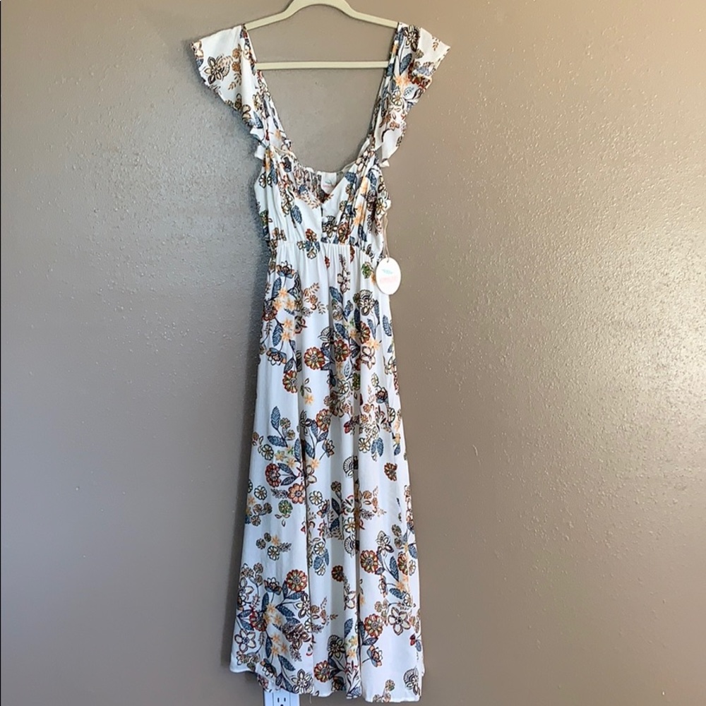 Midi tan floral pattern dress-new with tags